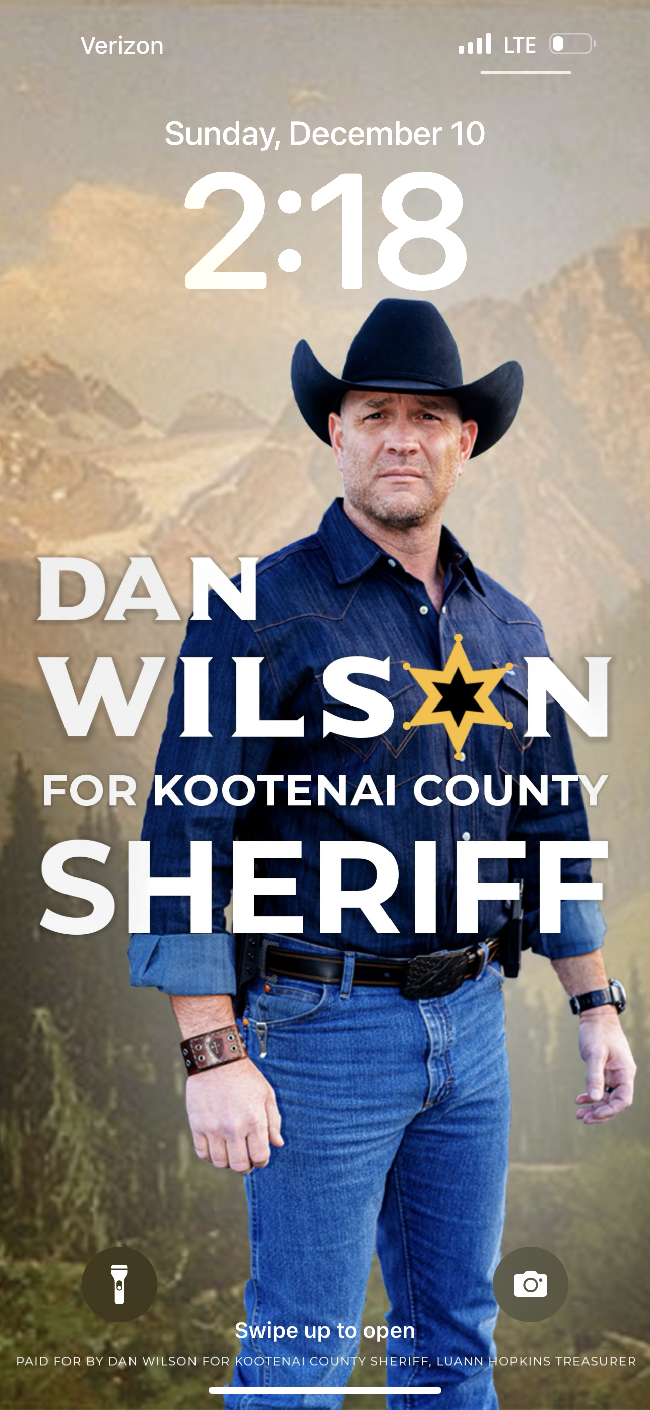 iPhone background for Dan Wilson for Kootenai County Sheriff 2024