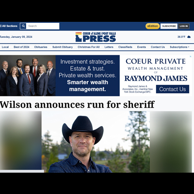 CDA Press: Wilson Announces Run for Sheriff - Dan Wilson for Kootenai